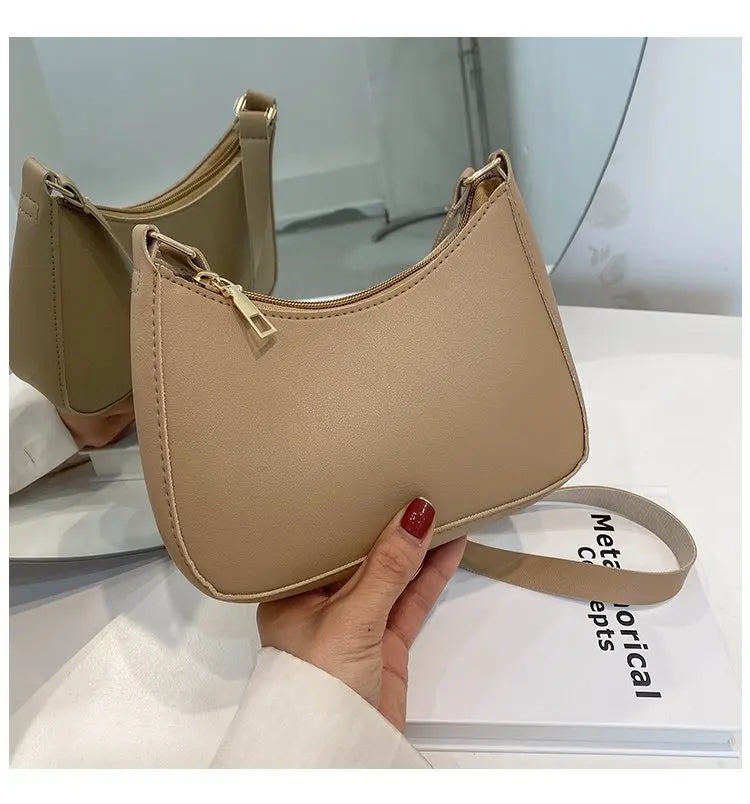 2025. Solid Color PU Leather Shoulder Underarm Bag Women's Fashion Handbags