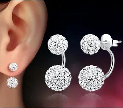 925 Sterling Silver Fashion U Bend Shiny Shambhala Ball Ladies Stud Earrings