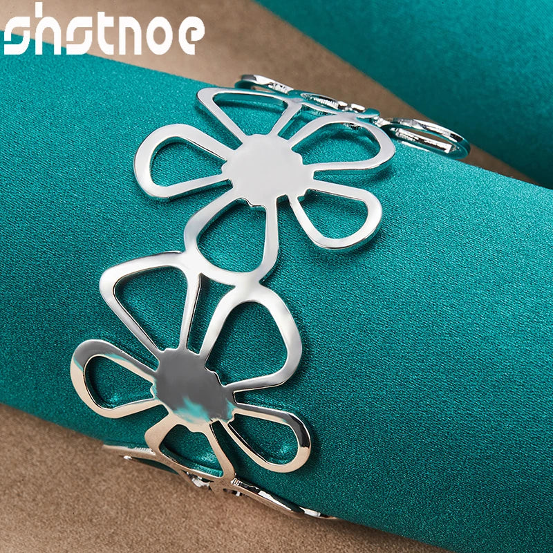 3pcs 925 Sterling Silver Flower Jewelry Sets Snowflake