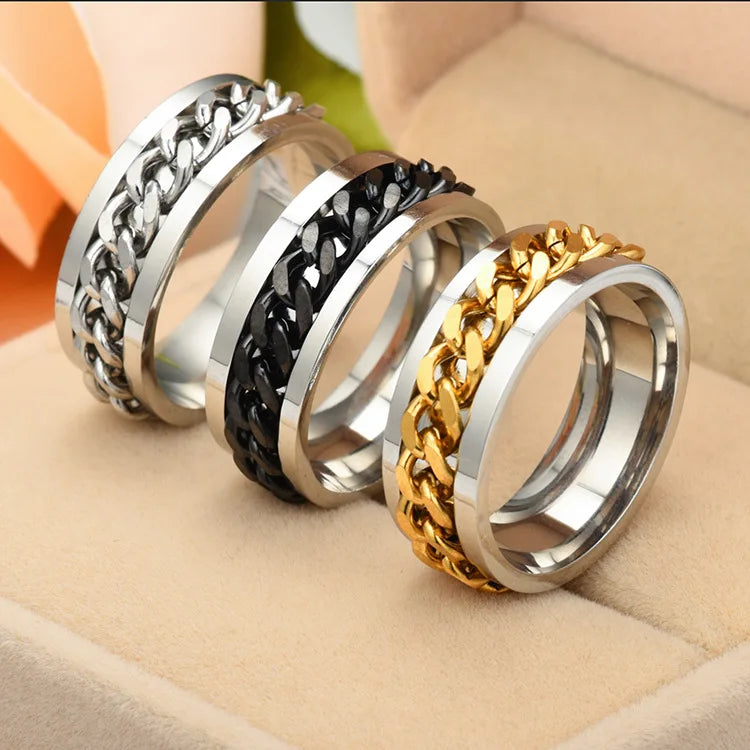 Titanium Steel Rotatable Chain Rings for Women Men Spinner Ring