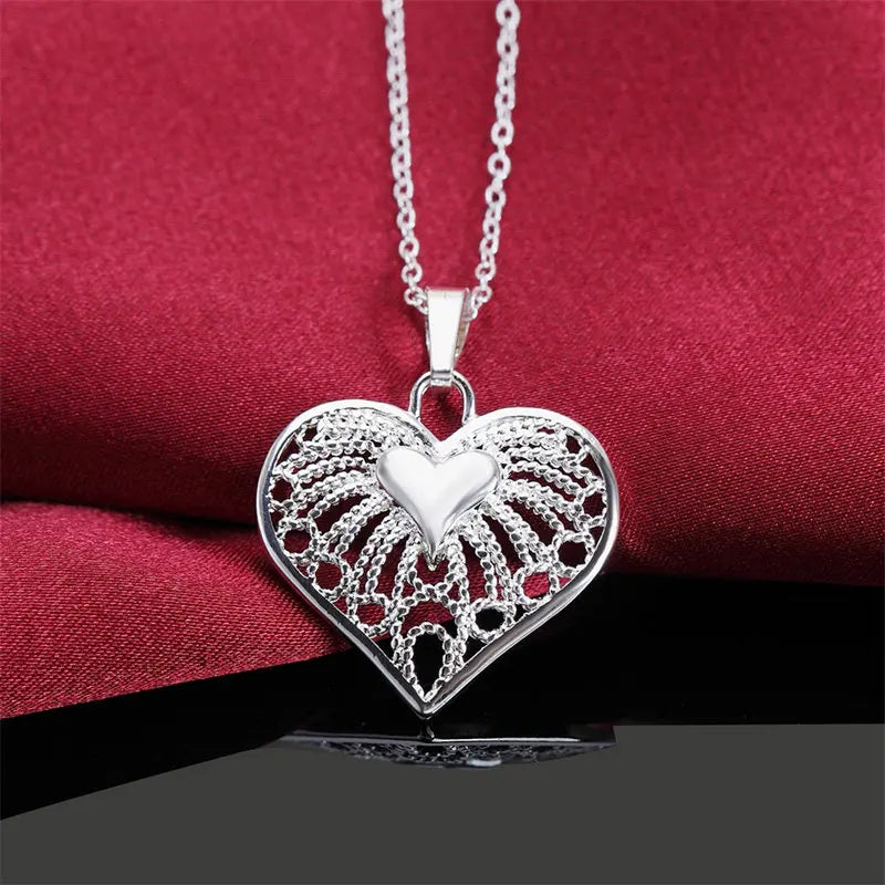 Fashion 925 Sterling Silver 18-24 Inches Fine 25MM Heart Necklace F