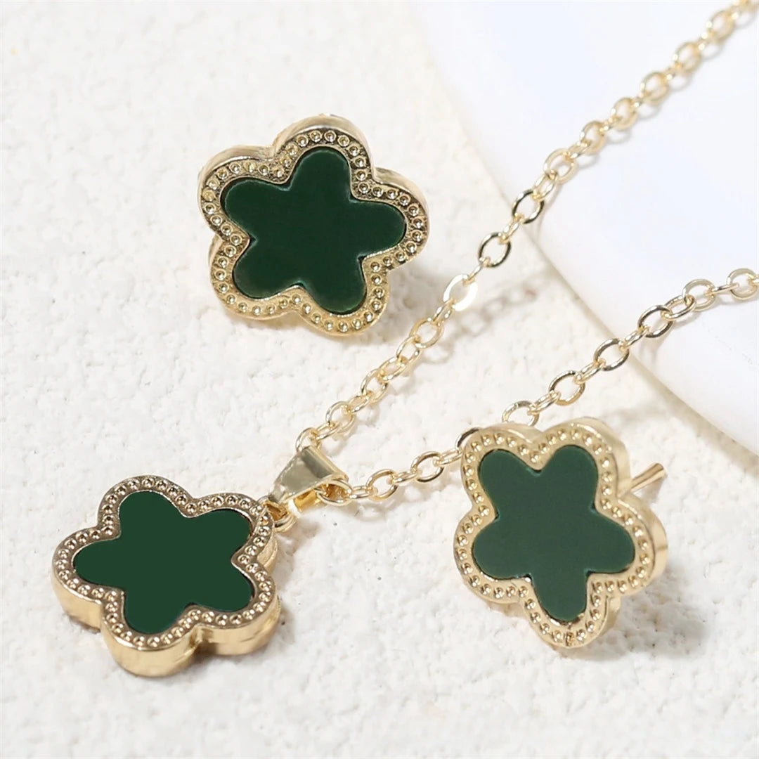 Luxury Set Women Clover Necklace Earring