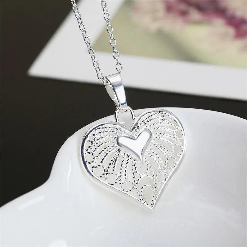 Fashion 925 Sterling Silver 18-24 Inches Fine 25MM Heart Necklace F