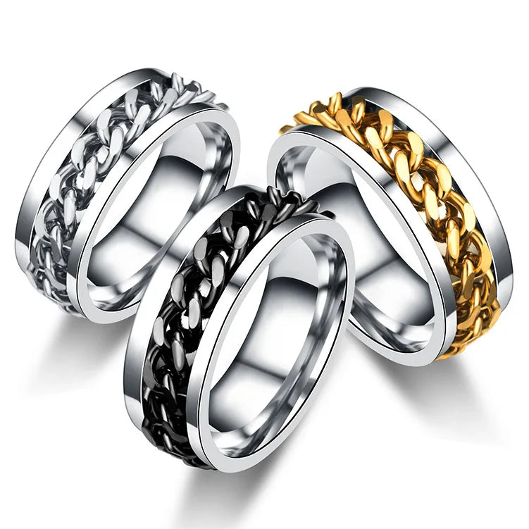 Titanium Steel Rotatable Chain Rings for Women Men Spinner Ring