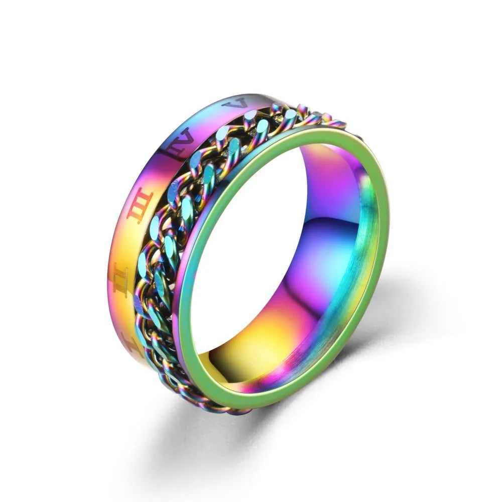 Titanium Steel Rotatable Chain Rings for Women Men Spinner Ring