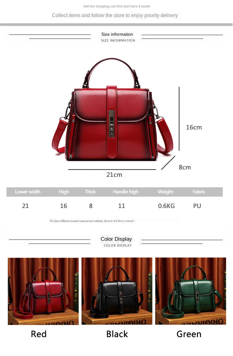 Fashion Small Square Women Shoulder Bags Lock Solid Color PU Leather