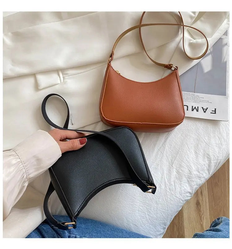 2025. Solid Color PU Leather Shoulder Underarm Bag Women's Fashion Handbags