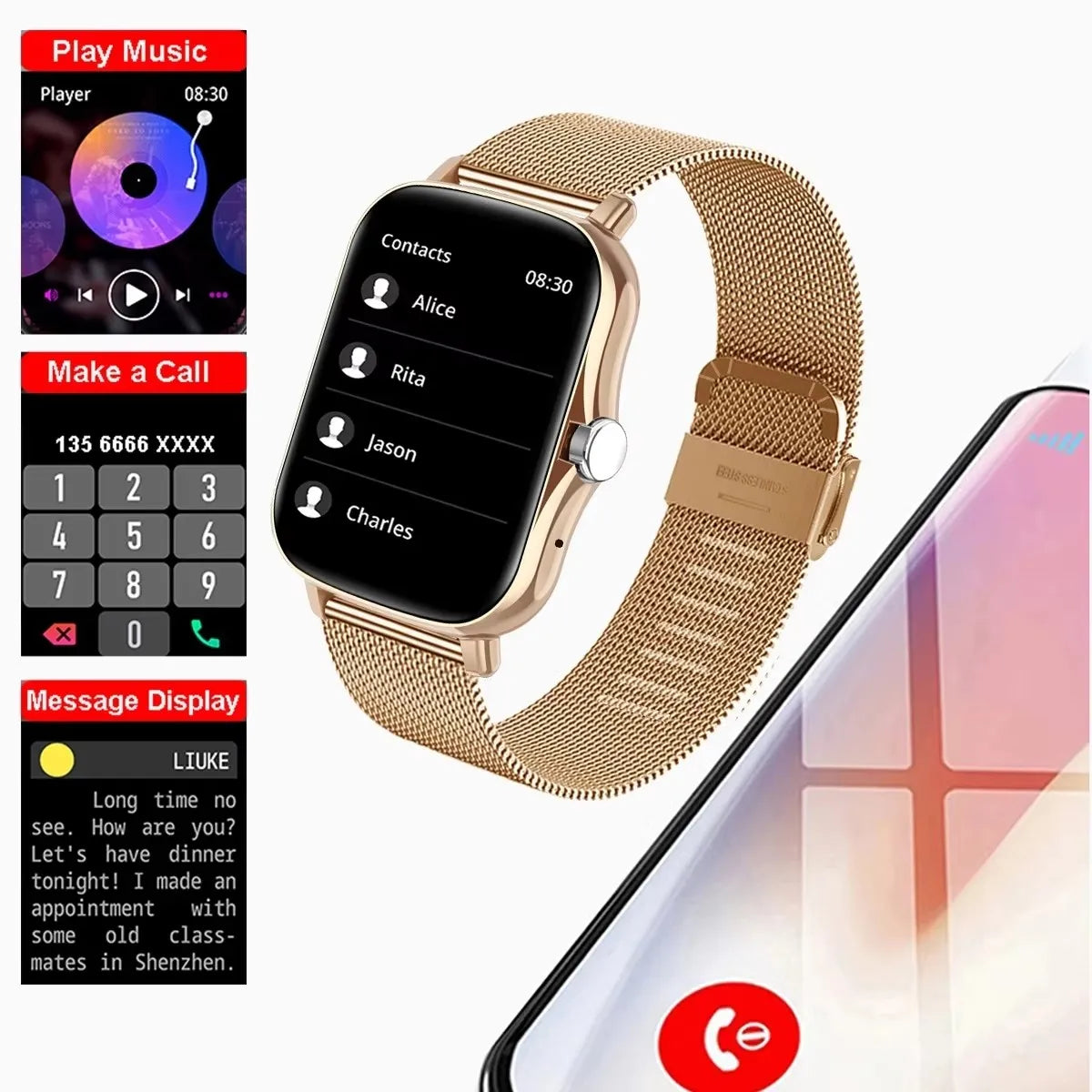 2025Waterproof Smart Watch with Message Answer Call Sports  For iPhone Android