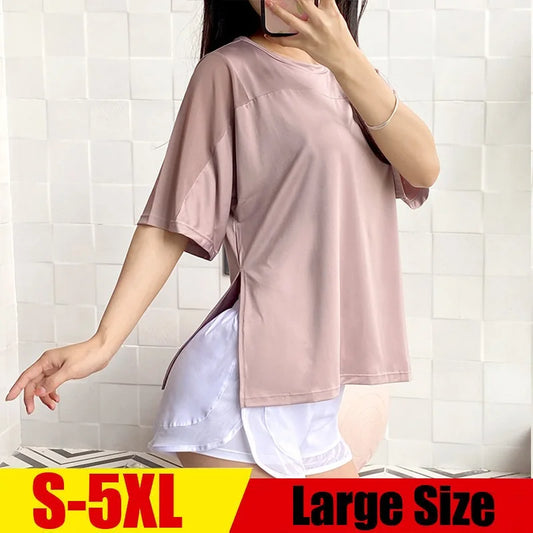 Plus Size Sports Shirt for Big Lady Women S-XXXXXL Crop Top Yoga T-Shirts Gym