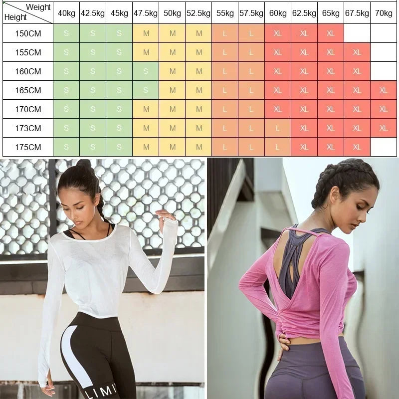 SEXY Back Sports Cover-up Women Long Sleeve Cycling Shirt Yoga