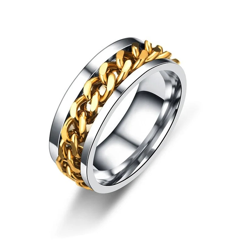 Titanium Steel Rotatable Chain Rings for Women Men Spinner Ring