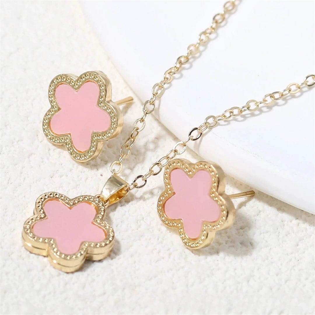 Luxury Set Women Clover Necklace Earring