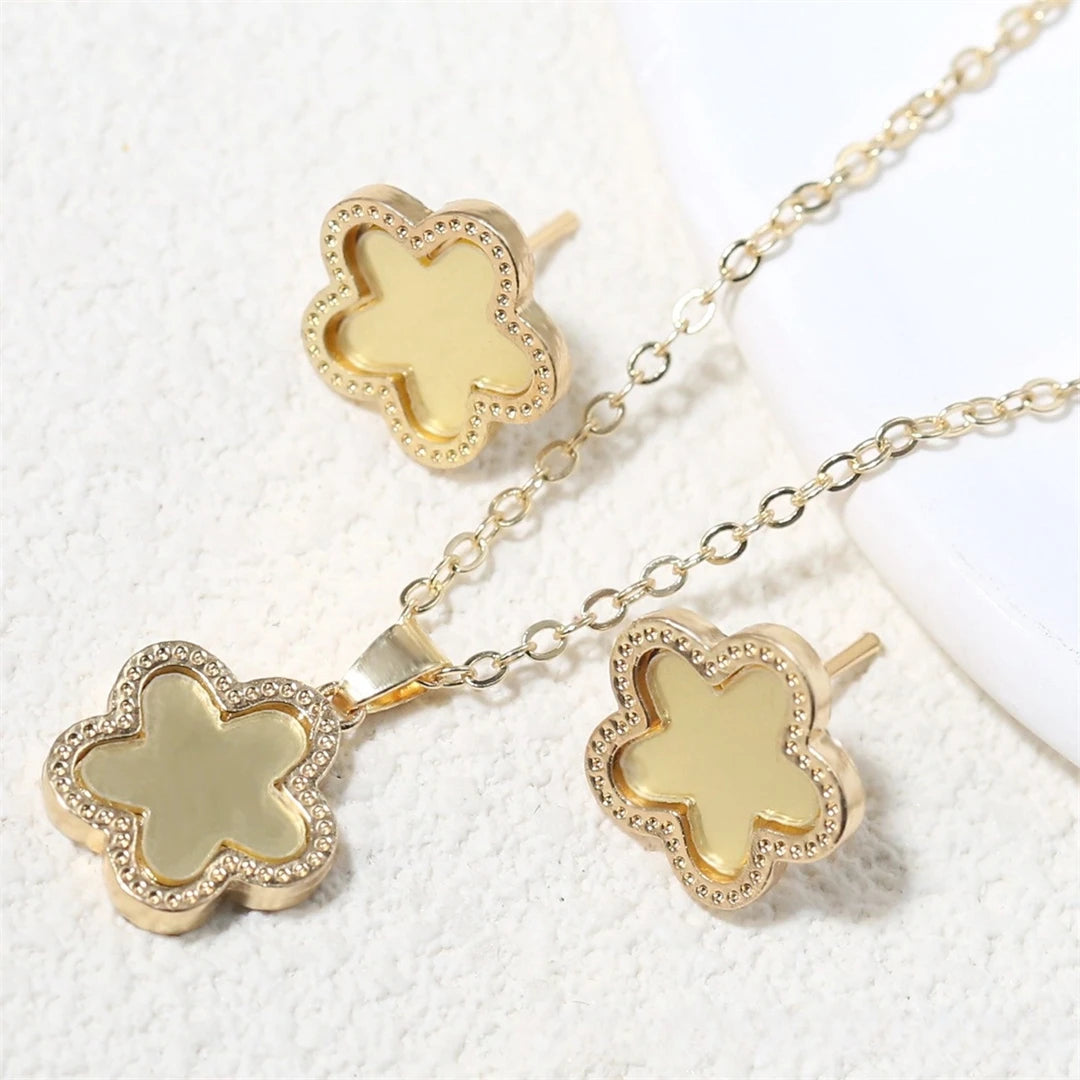 Luxury Set Women Clover Necklace Earring