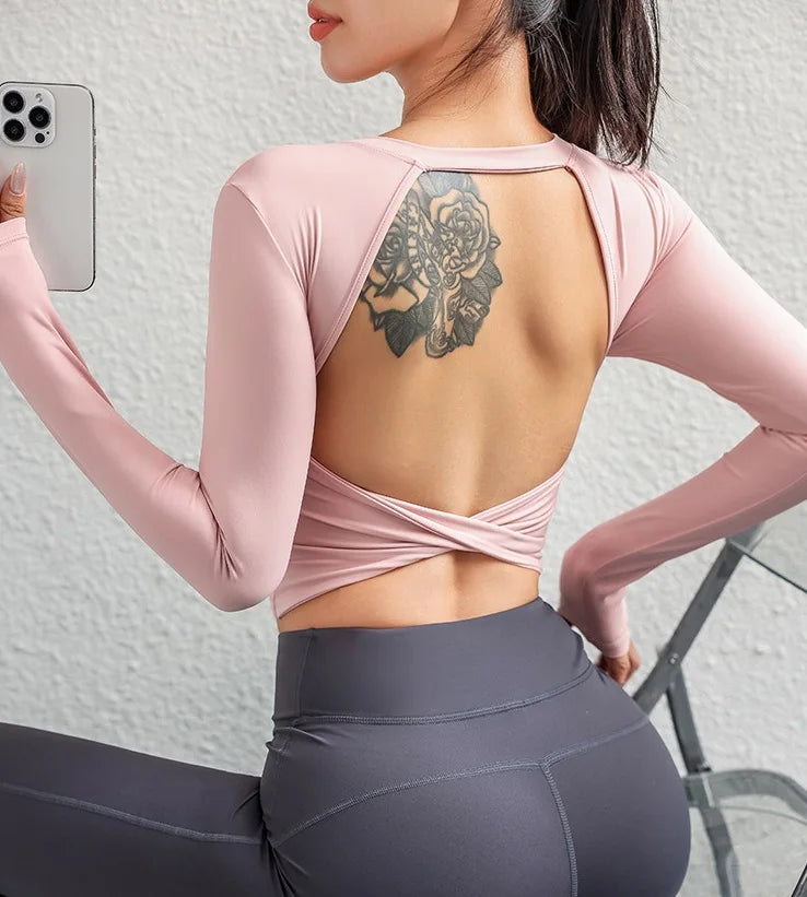 Black Beauty Back Yoga Long Sleeve Blouse