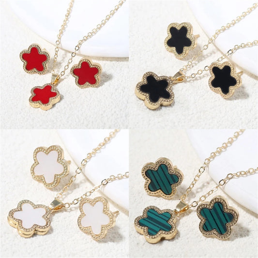 Luxury Set Women Clover Necklace Earring