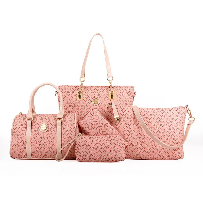 5 Set Famous Brand Women Luxury Hand Bag PU Leather Purse Bags