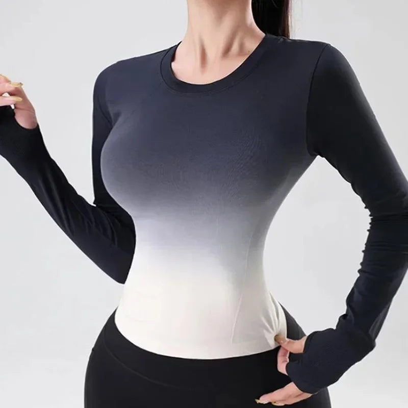 Solid Yoga Shirt Women Long Sleeve Blouse Sexy Girl Sports Gym