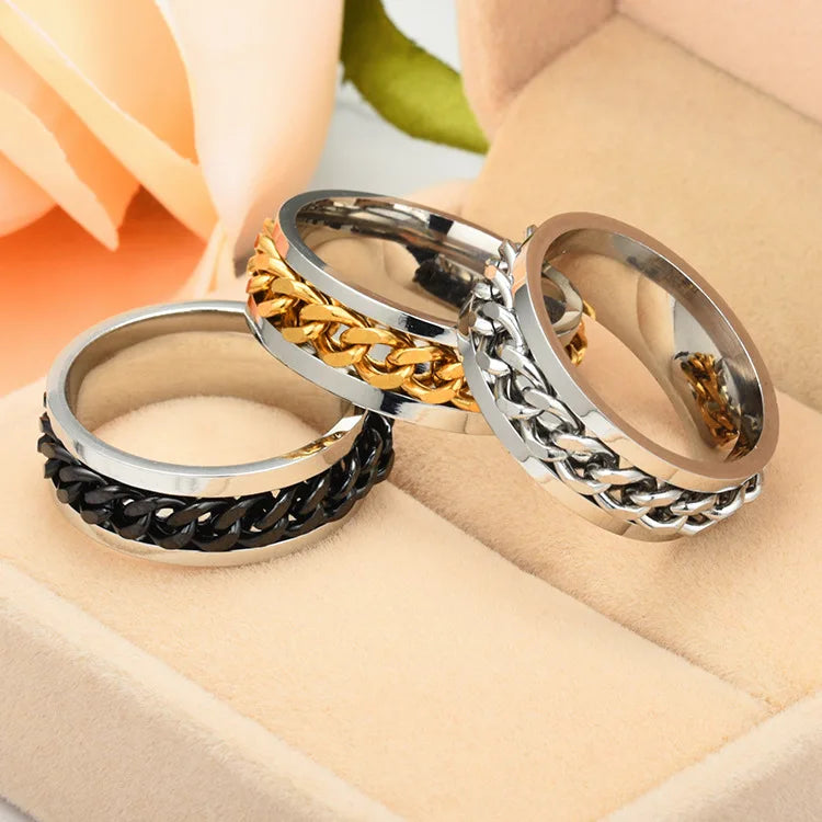 Titanium Steel Rotatable Chain Rings for Women Men Spinner Ring