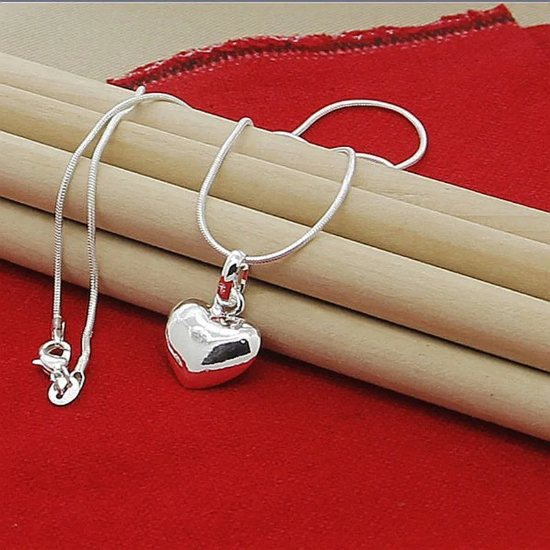 925 Sterling Silver Solid Heart Necklace 18-30 Inch Snake