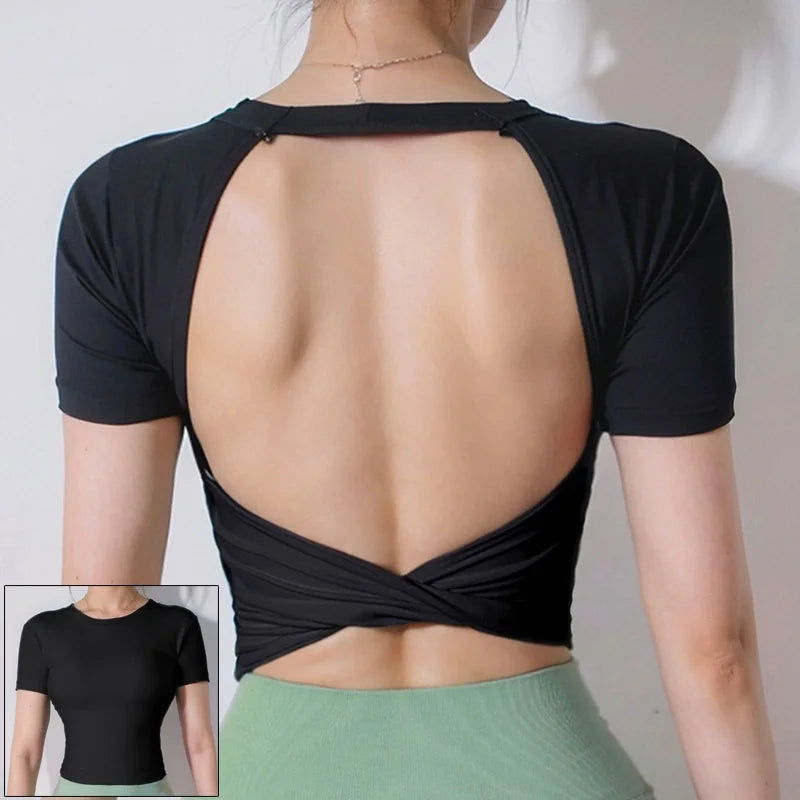 SEXY Back Yoga Shirt for Women Autumn Winter Long Sleeve Blouse Sports Gym Fitness