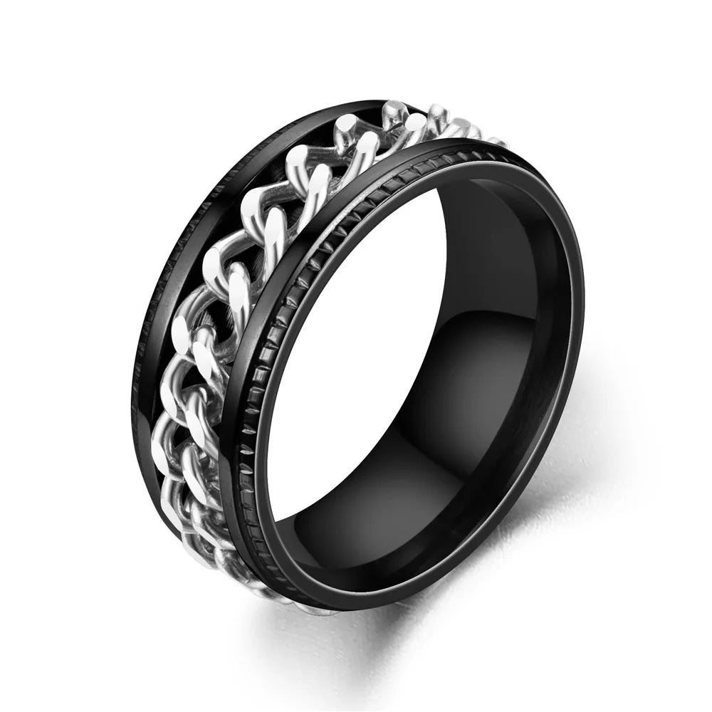 Titanium Steel Rotatable Chain Rings for Women Men Spinner Ring