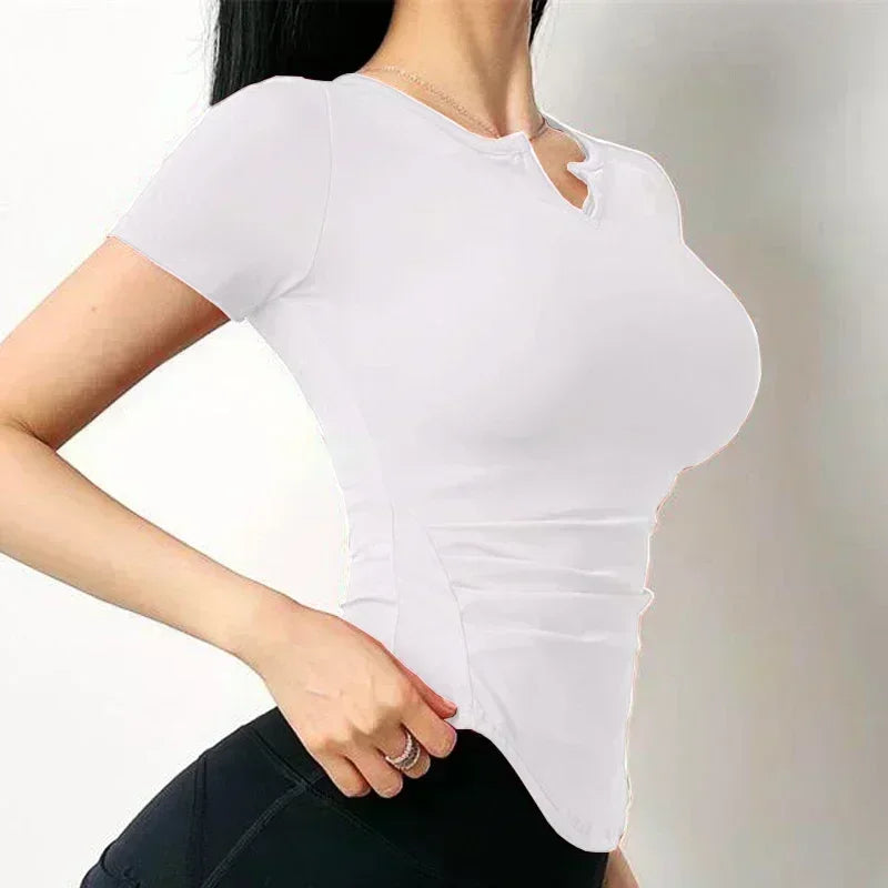 Women Yoga Shirts Solid Sport Crop Top Fashion T Shirt Gym Workout