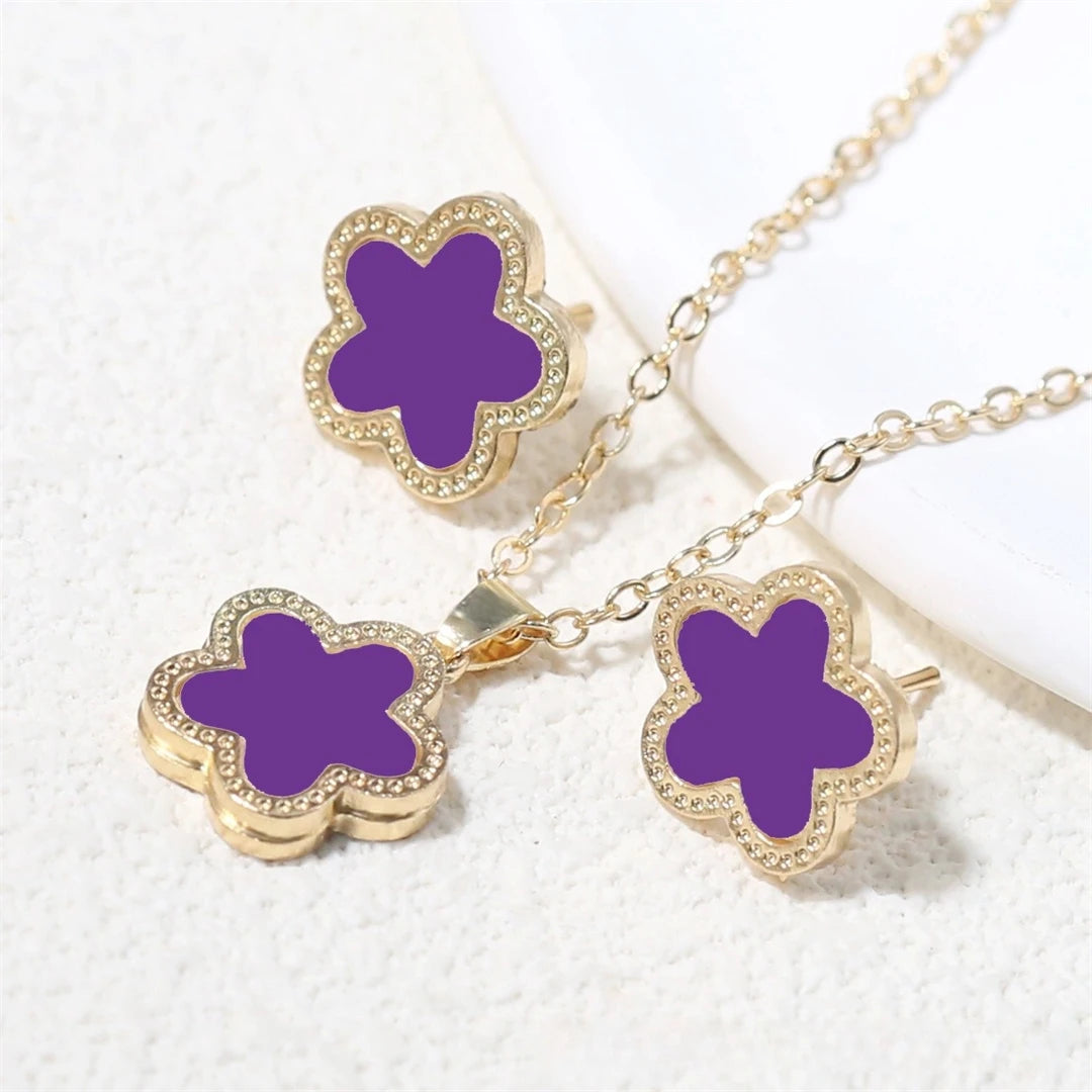 Luxury Set Women Clover Necklace Earring