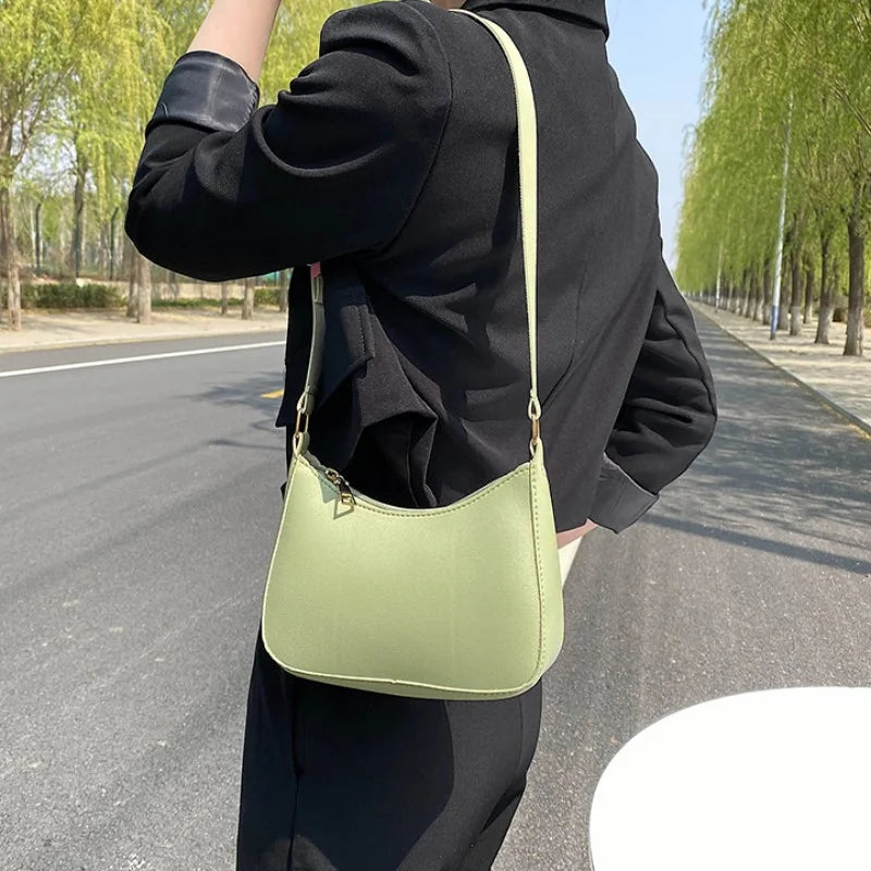 2025. Solid Color PU Leather Shoulder Underarm Bag Women's Fashion Handbags