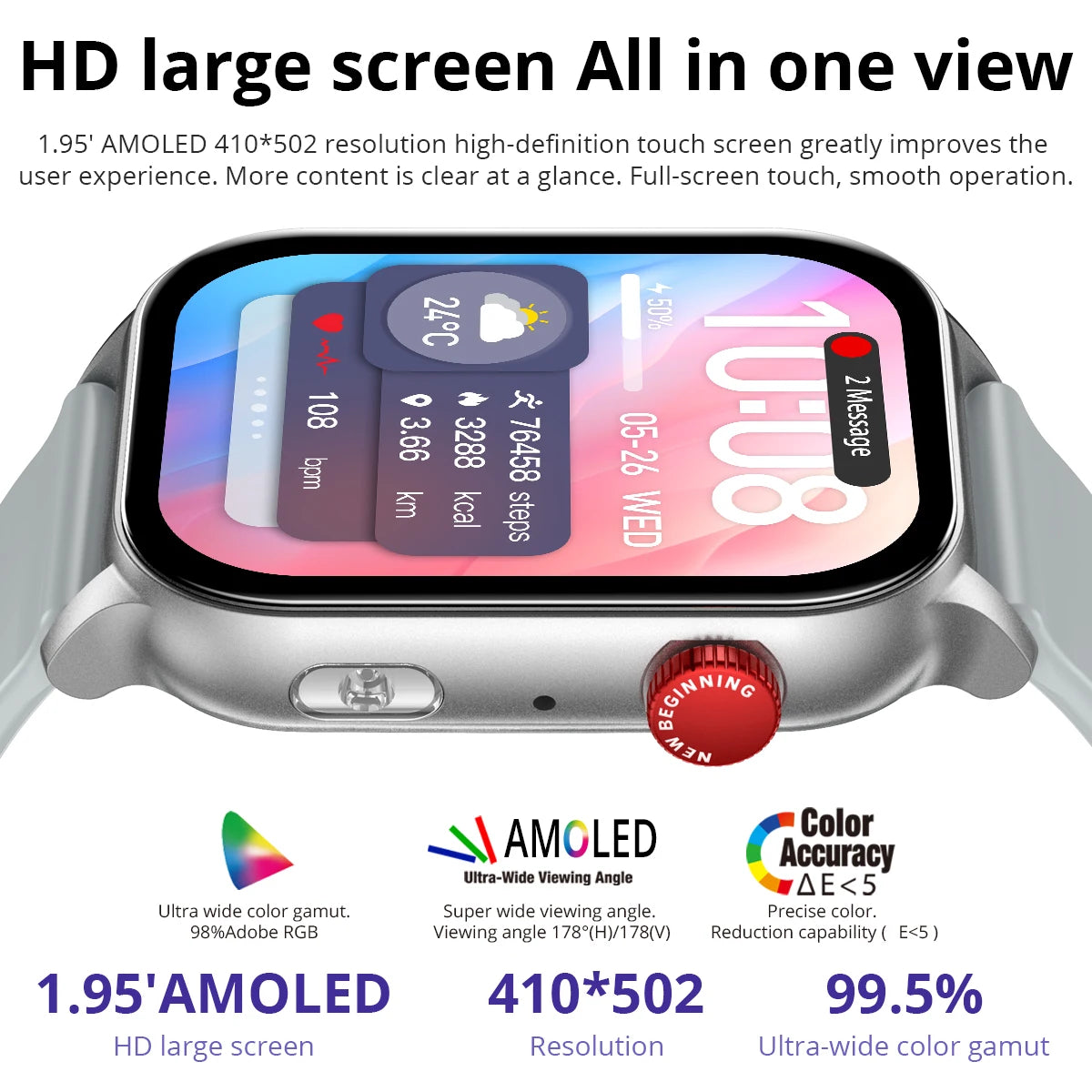 2025 COLMI P78 1.95'' HD AMOLED Smartwatch Flashlight Voice Calling 100+ Sports Modes Health Monitoring Smart Watch Men Women