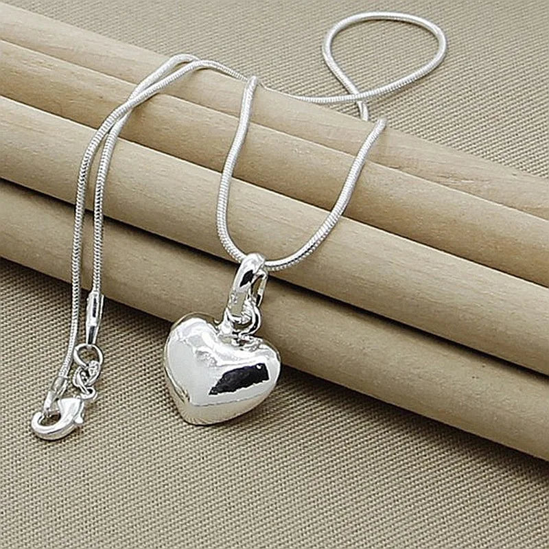 925 Sterling Silver Solid Heart Necklace 18-30 Inch Snake