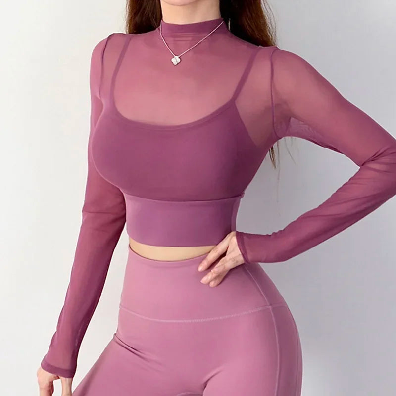 SEXY Women Yoga Shirt for Autumn Winter Fitness Long Sleeve Blouse