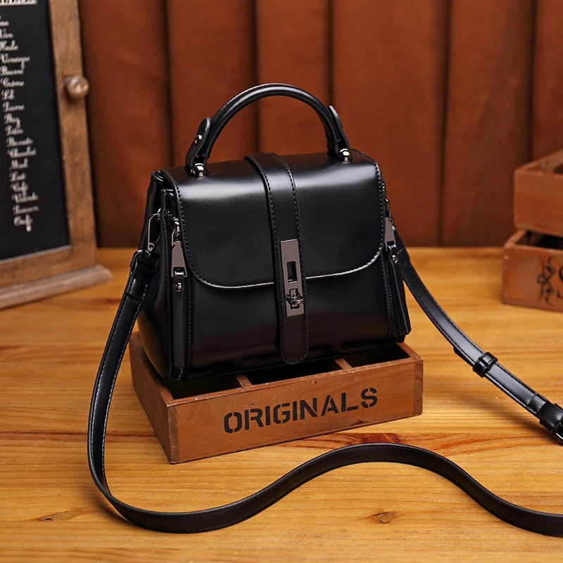 Fashion Small Square Women Shoulder Bags Lock Solid Color PU Leather