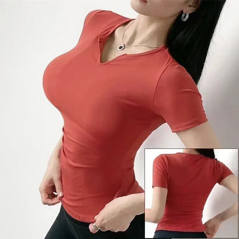 Women Yoga Shirts Solid Sport Crop Top Fashion T Shirt Gym Workout