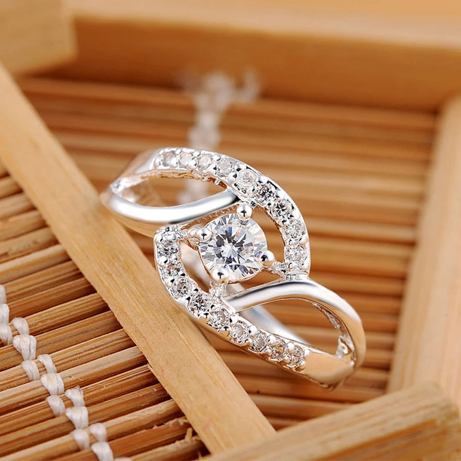 925 Sterling Silver Shiny Zircon diamond Rings For Women