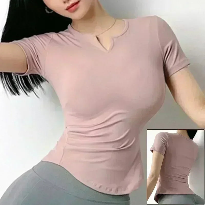 Women Yoga Shirts Solid Sport Crop Top Fashion T Shirt Gym Workout