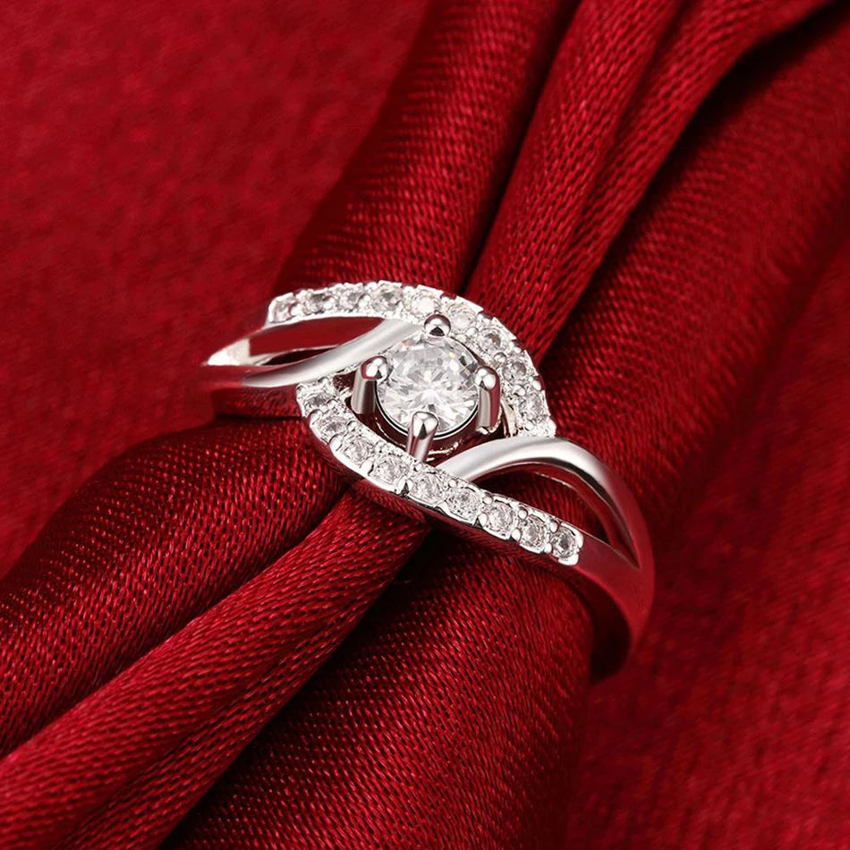 925 Sterling Silver Shiny Zircon diamond Rings For Women