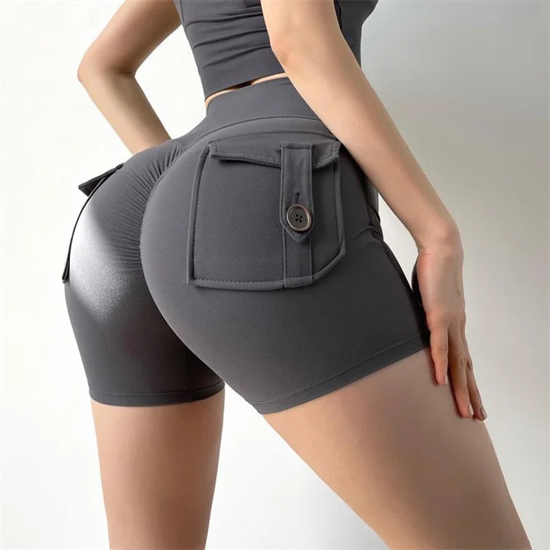 Sports Wear Women Pocket Yoga Shorts Fitness High Waist Short        