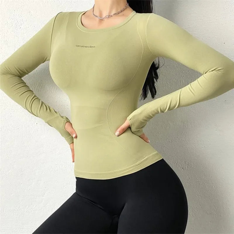 Solid Yoga Shirt Women Long Sleeve Blouse Sexy Girl Sports Gym