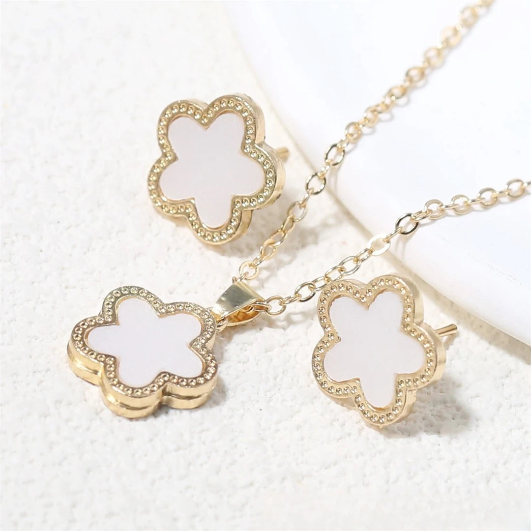 Luxury Set Women Clover Necklace Earring