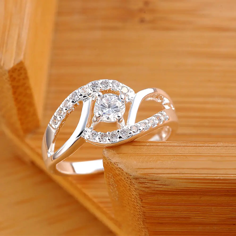 925 Sterling Silver Shiny Zircon diamond Rings For Women