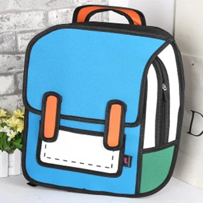 Women Backpack 3D Jump Style 2D Drawing Cartoon Back Bag