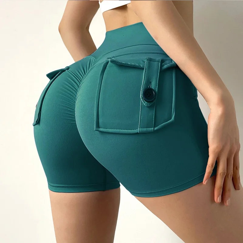 Sports Wear Women Pocket Yoga Shorts Fitness High Waist Short        