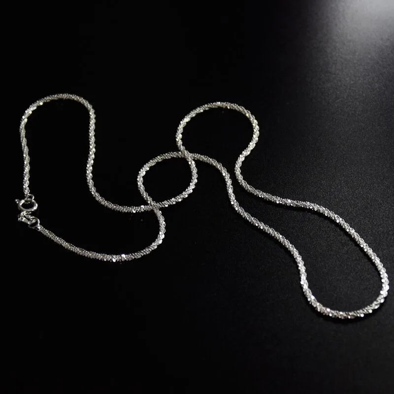 Authentic S925 Sterling Silver Necklace 2mm Sparkling Collarbone,