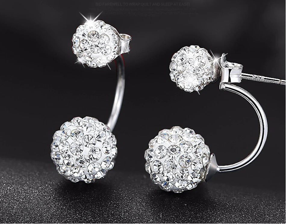 925 Sterling Silver Fashion U Bend Shiny Shambhala Ball Ladies Stud Earrings