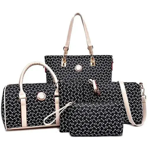 5 Set Famous Brand Women Luxury Hand Bag PU Leather Purse Bags