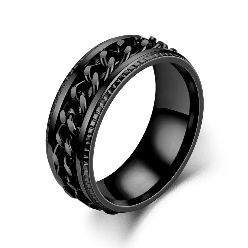 Titanium Steel Rotatable Chain Rings for Women Men Spinner Ring