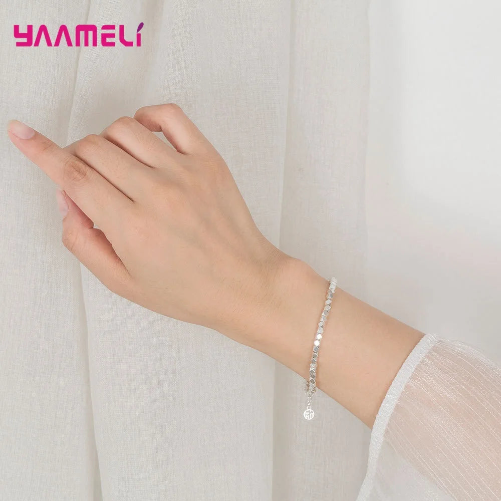 925 Sterling Silver Jewelry Wristband Geometric  17CM+4CM