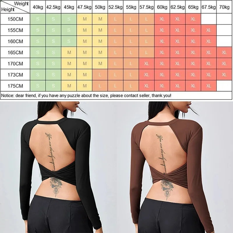 SEXY Back Yoga Shirt for Women Autumn Winter Long Sleeve Blouse Sports Gym Fitness