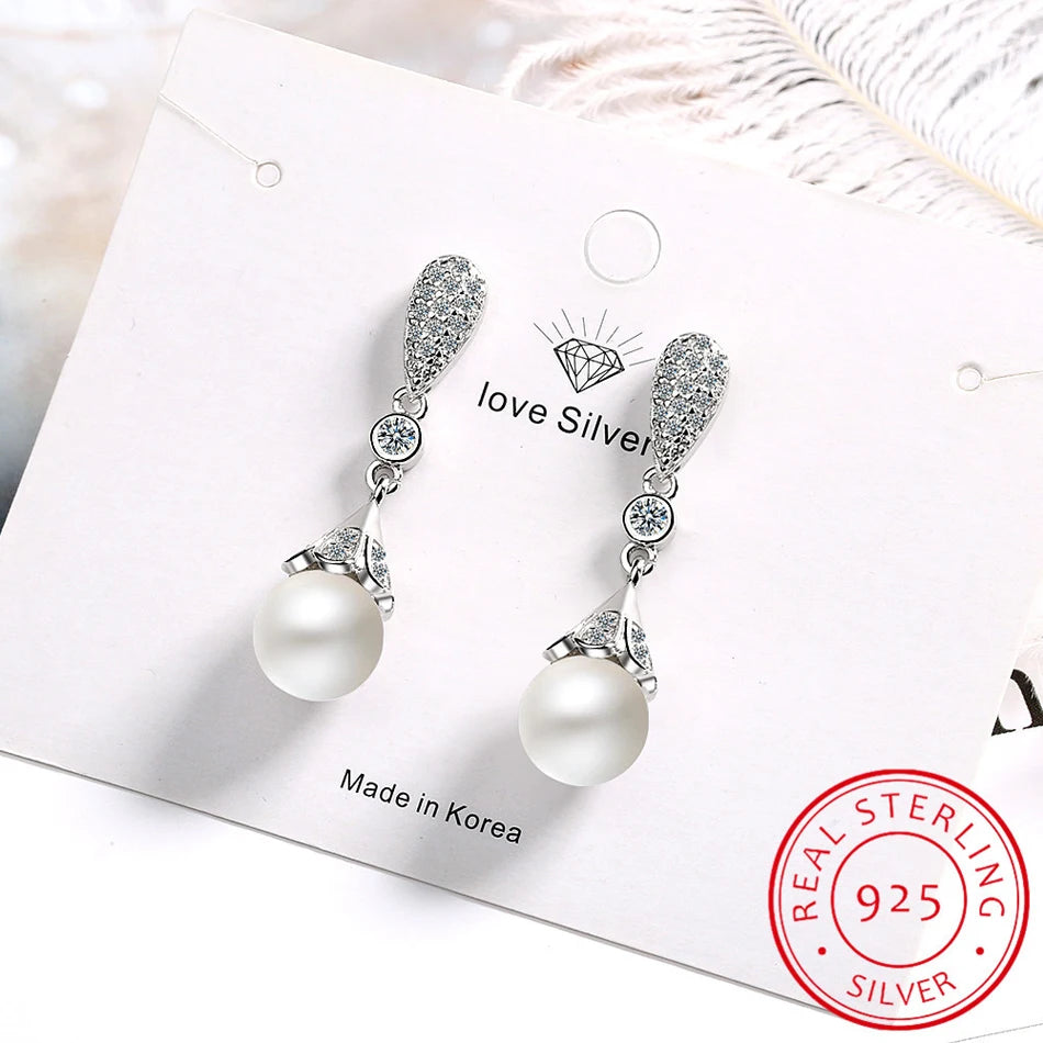 925 sterling silver Pearl Jewelry natural freshwater pearl drop earrings