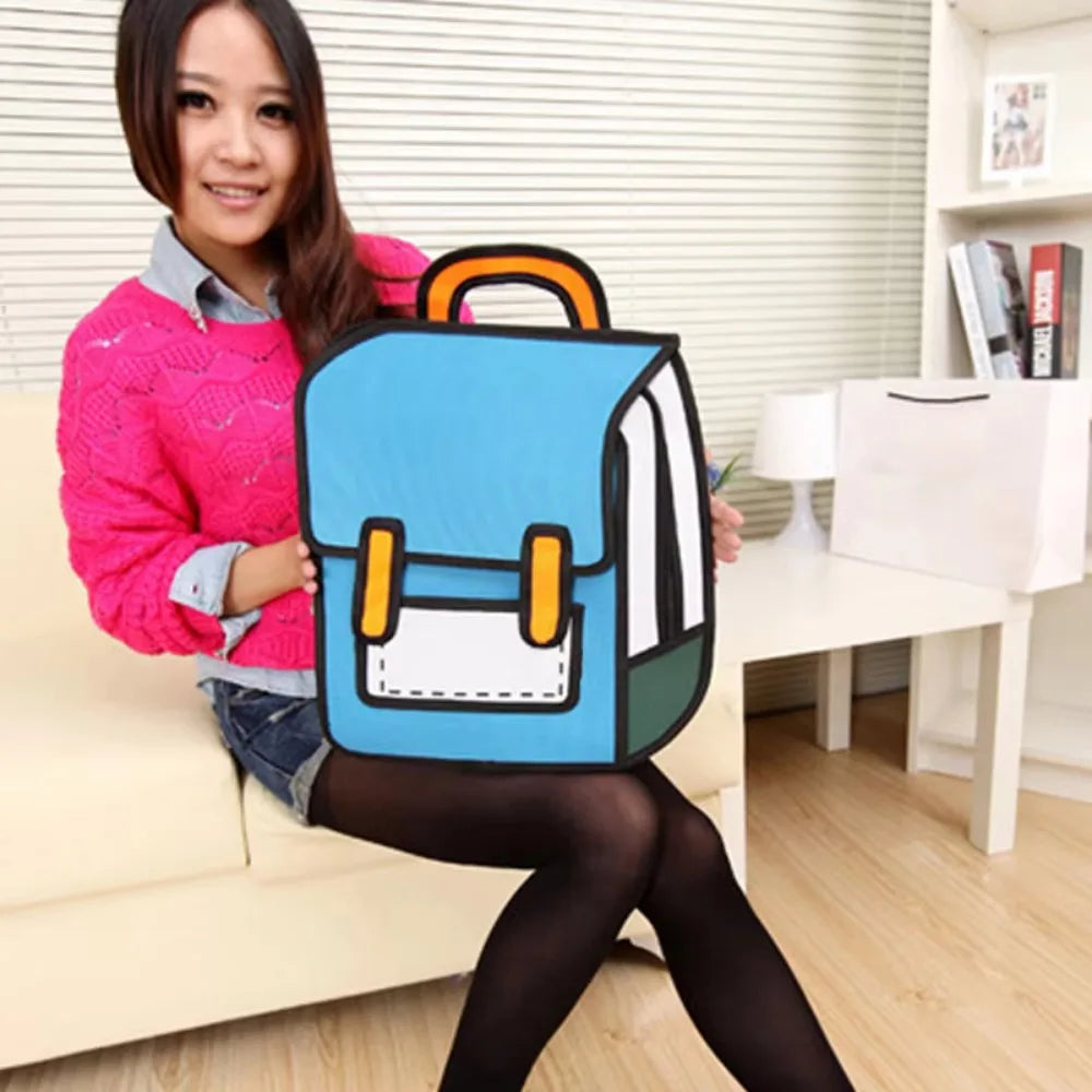 Women Backpack 3D Jump Style 2D Drawing Cartoon Back Bag